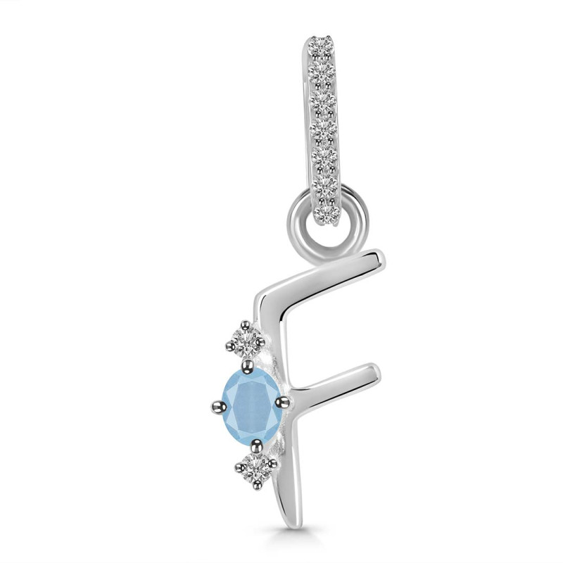 Aquamarine & White Topaz Alphabet F Pendant AQM-RDA-32.