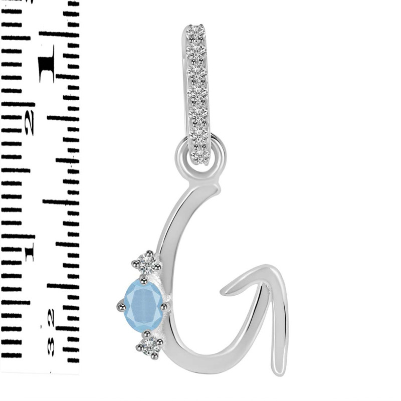 Aquamarine & White Topaz Alphabet G Pendant AQM-RDA-33.