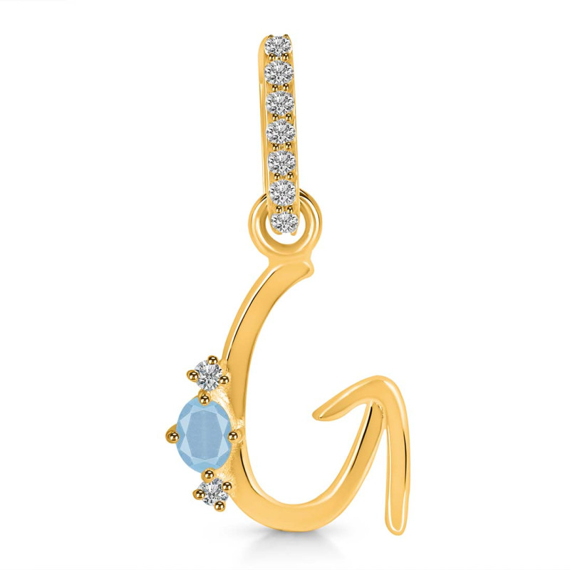 Aquamarine & White Topaz Alphabet G Pendant AQM-RDA-33.