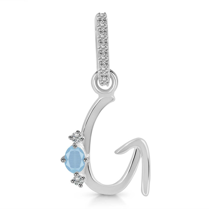 Aquamarine & White Topaz Alphabet G Pendant AQM-RDA-33.