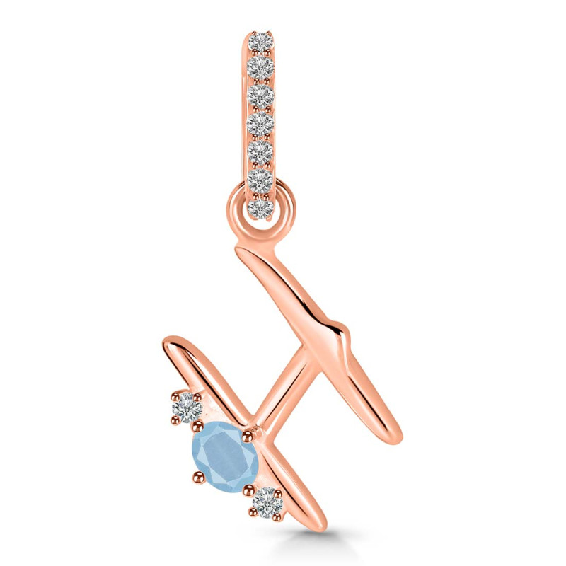 Aquamarine & White Topaz Alphabet H Pendant AQM-RDA-34.