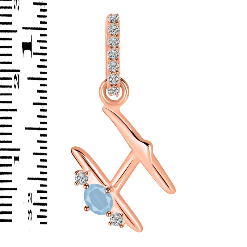Aquamarine & White Topaz Alphabet H Pendant AQM-RDA-34.