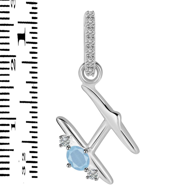 Aquamarine & White Topaz Alphabet H Pendant AQM-RDA-34.