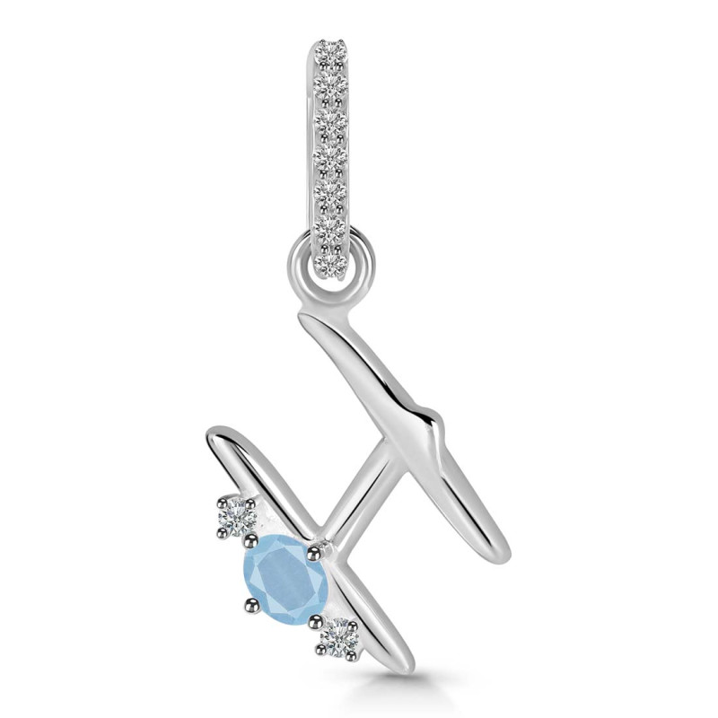 Aquamarine & White Topaz Alphabet H Pendant AQM-RDA-34.