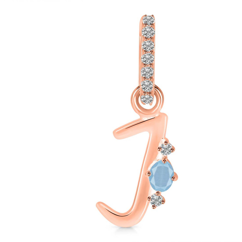 Aquamarine & White Topaz Alphabet J Pendant AQM-RDA-36.