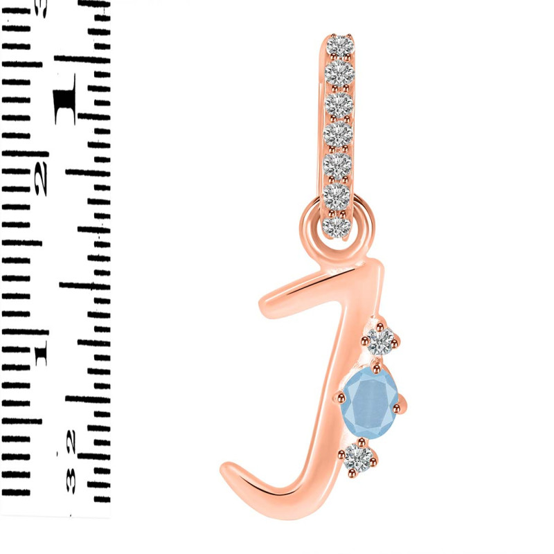 Aquamarine & White Topaz Alphabet J Pendant AQM-RDA-36.
