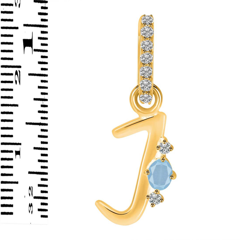 Aquamarine & White Topaz Alphabet J Pendant AQM-RDA-36.