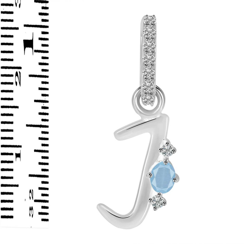 Aquamarine & White Topaz Alphabet J Pendant AQM-RDA-36.