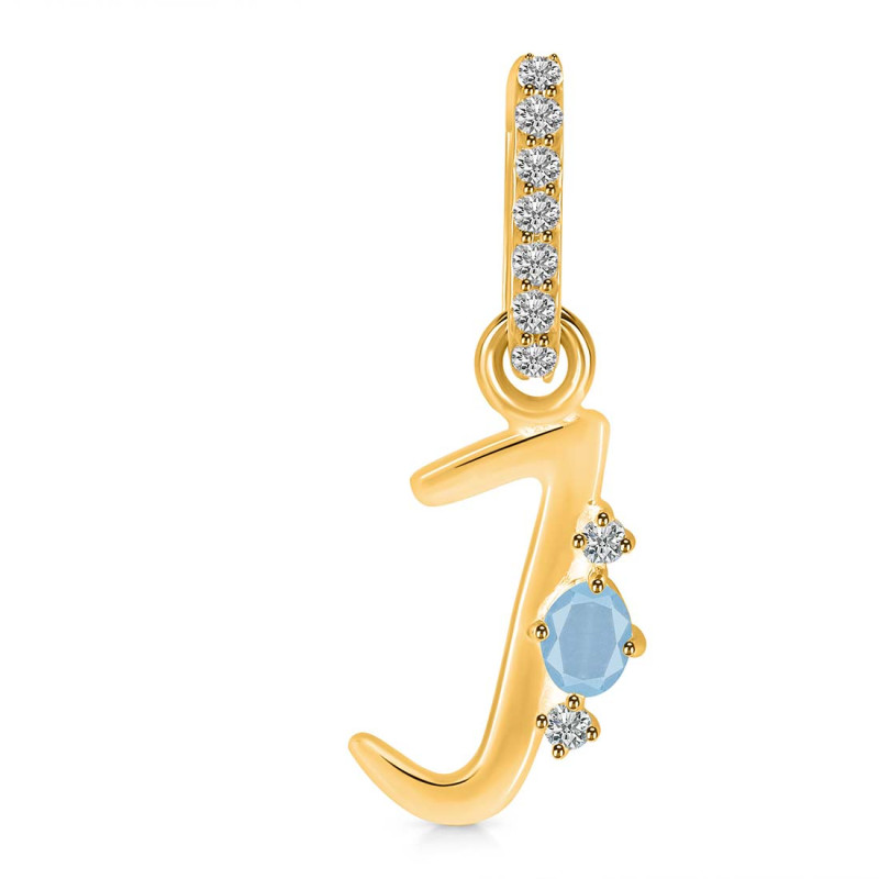 Aquamarine & White Topaz Alphabet J Pendant AQM-RDA-36.