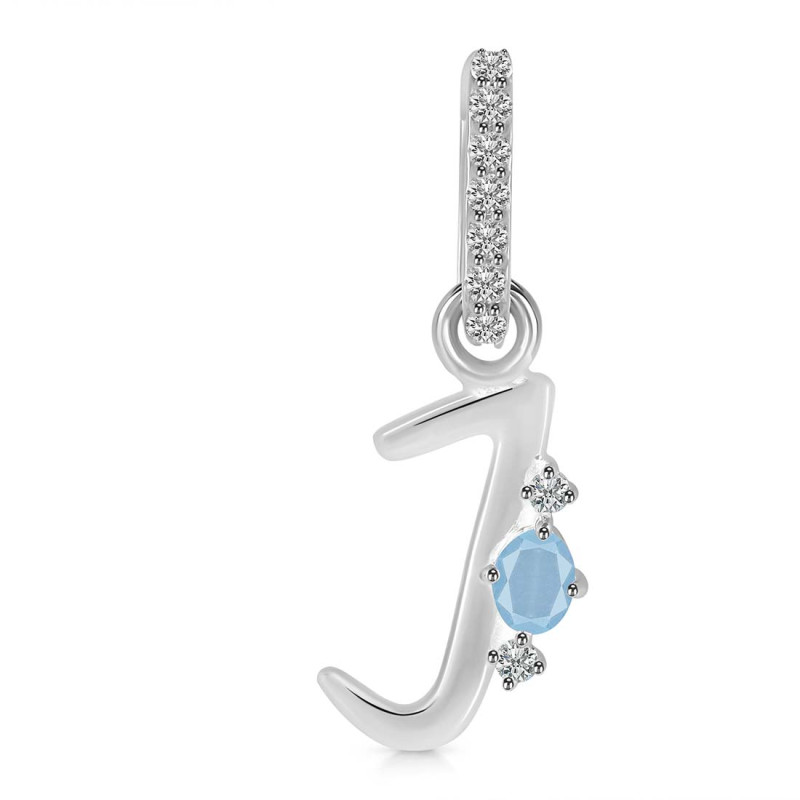 Aquamarine & White Topaz Alphabet J Pendant AQM-RDA-36.