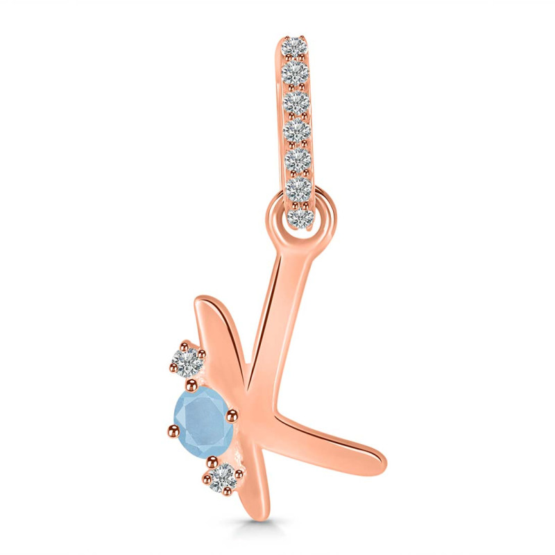 Aquamarine & White Topaz Alphabet K Pendant AQM-RDA-37.