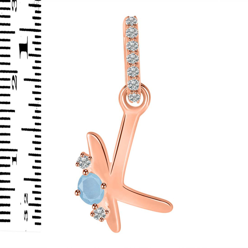 Aquamarine & White Topaz Alphabet K Pendant AQM-RDA-37.