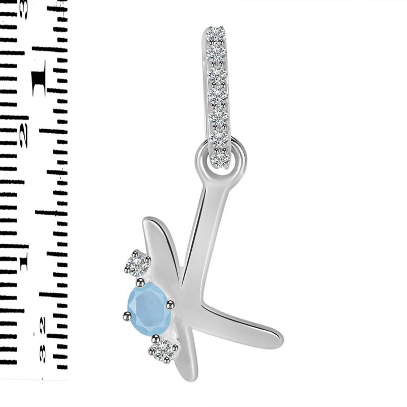 Aquamarine & White Topaz Alphabet K Pendant AQM-RDA-37.