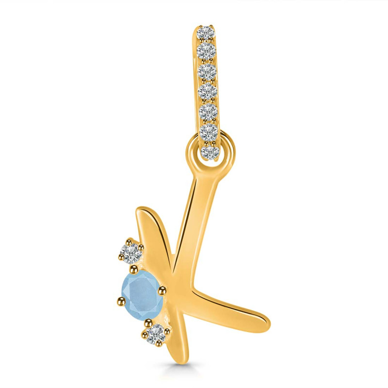 Aquamarine & White Topaz Alphabet K Pendant AQM-RDA-37.