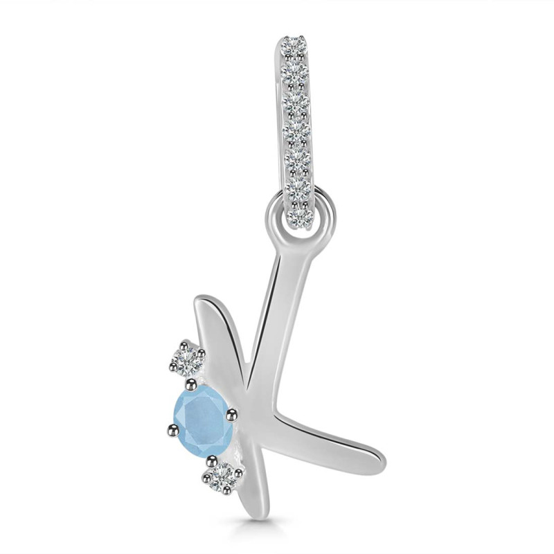 Aquamarine & White Topaz Alphabet K Pendant AQM-RDA-37.