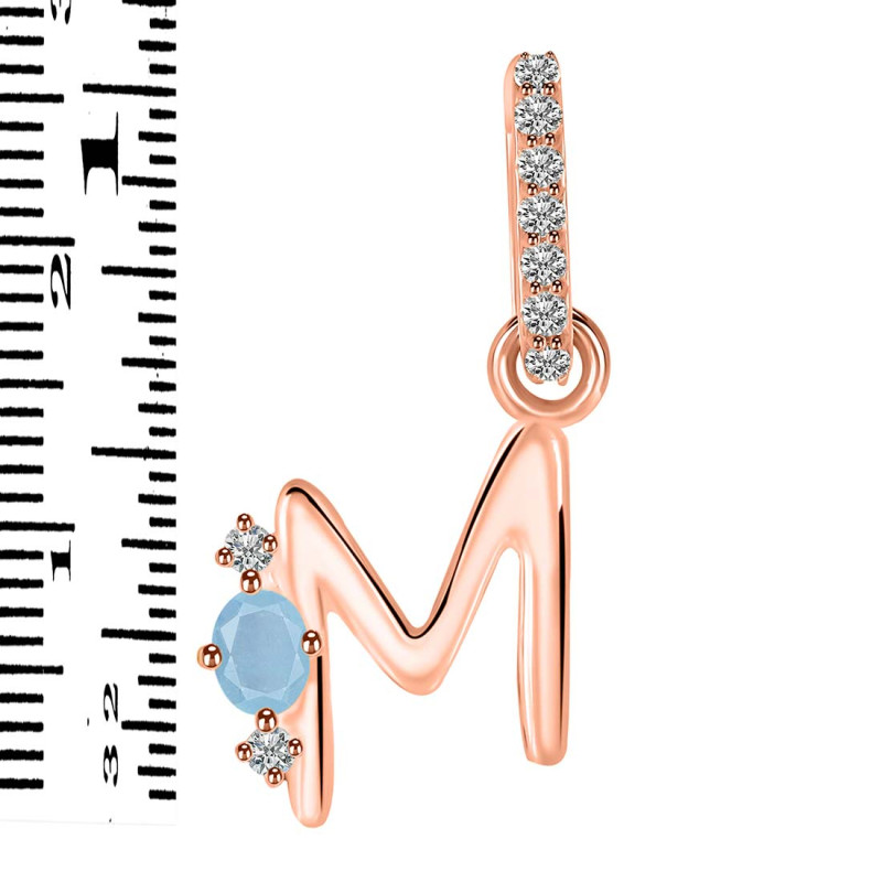 Aquamarine & White Topaz Alphabet M Pendant AQM-RDA-39.