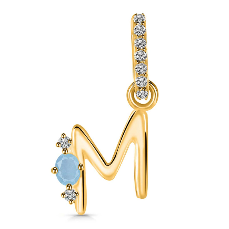 Aquamarine & White Topaz Alphabet M Pendant AQM-RDA-39.