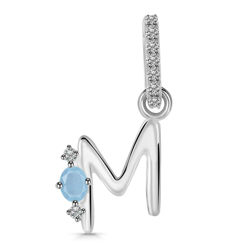 Aquamarine & White Topaz Alphabet M Pendant AQM-RDA-39.