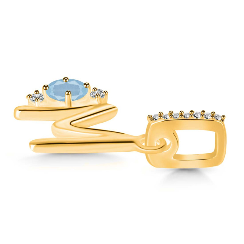 Aquamarine & White Topaz Alphabet M Pendant AQM-RDA-39.