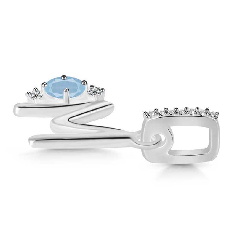 Aquamarine & White Topaz Alphabet M Pendant