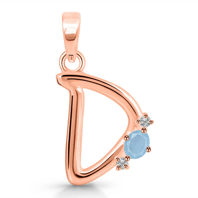 Aquamarine & White Topaz Alphabet D Pendant AQM-RDA-4.