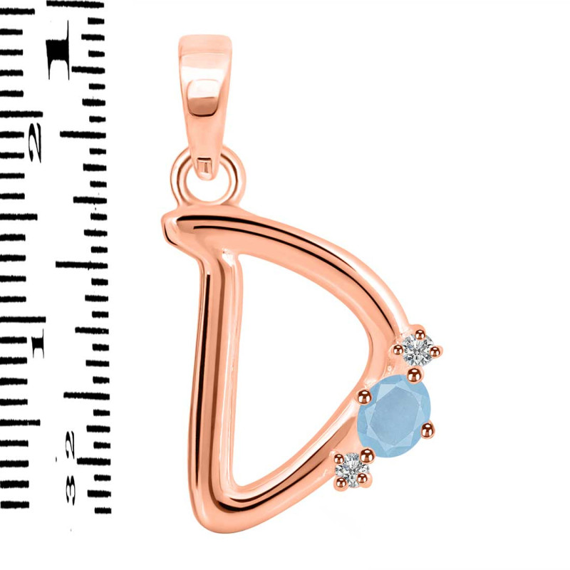 Aquamarine & White Topaz Alphabet D Pendant AQM-RDA-4.