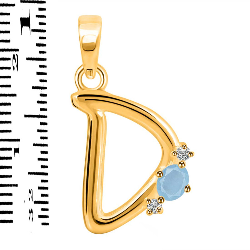 Aquamarine & White Topaz Alphabet D Pendant AQM-RDA-4.