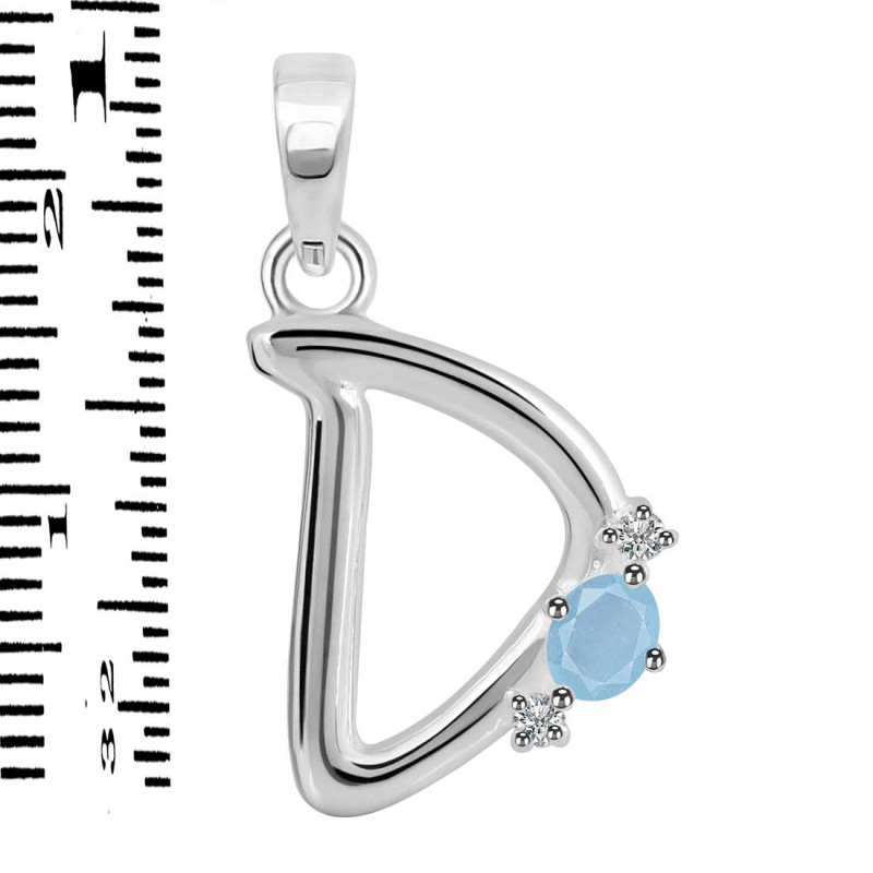 Aquamarine & White Topaz Alphabet D Pendant AQM-RDA-4.