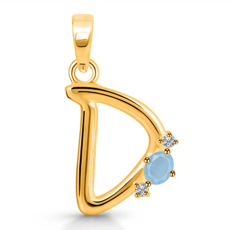 Aquamarine & White Topaz Alphabet D Pendant AQM-RDA-4.