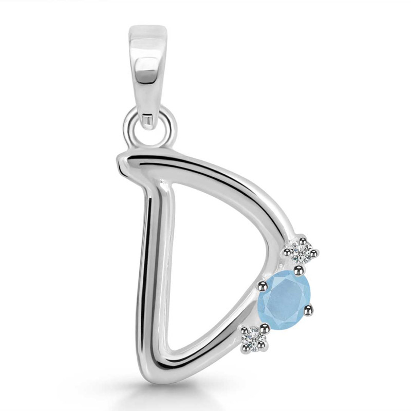 Aquamarine & White Topaz Alphabet D Pendant AQM-RDA-4.