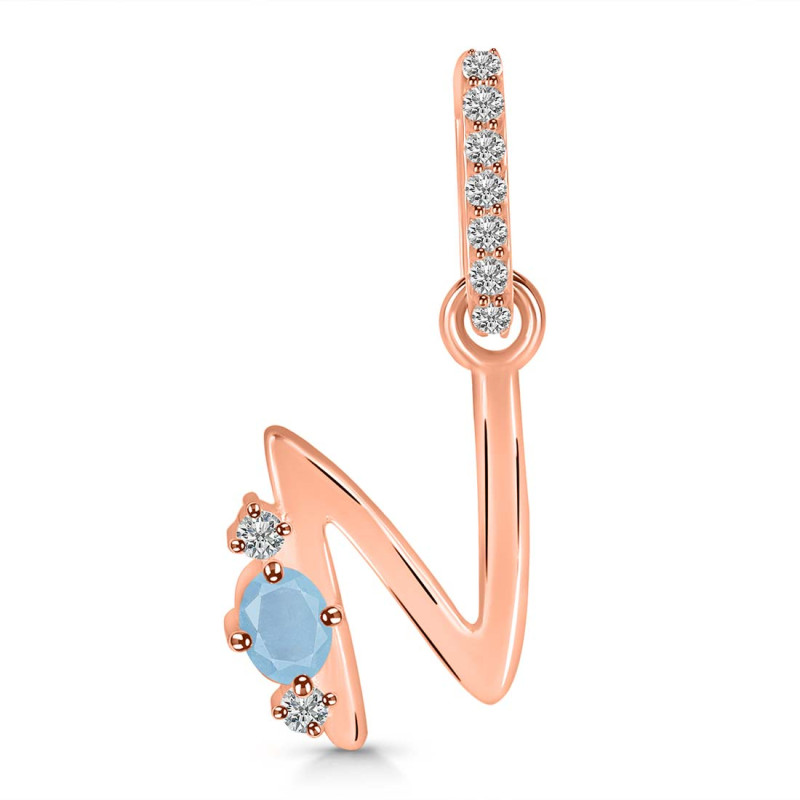 Aquamarine & White Topaz Alphabet N Pendant AQM-RDA-40.