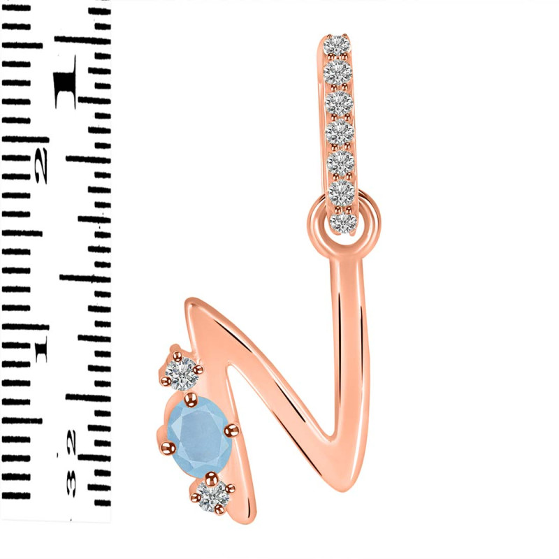 Aquamarine & White Topaz Alphabet N Pendant AQM-RDA-40.