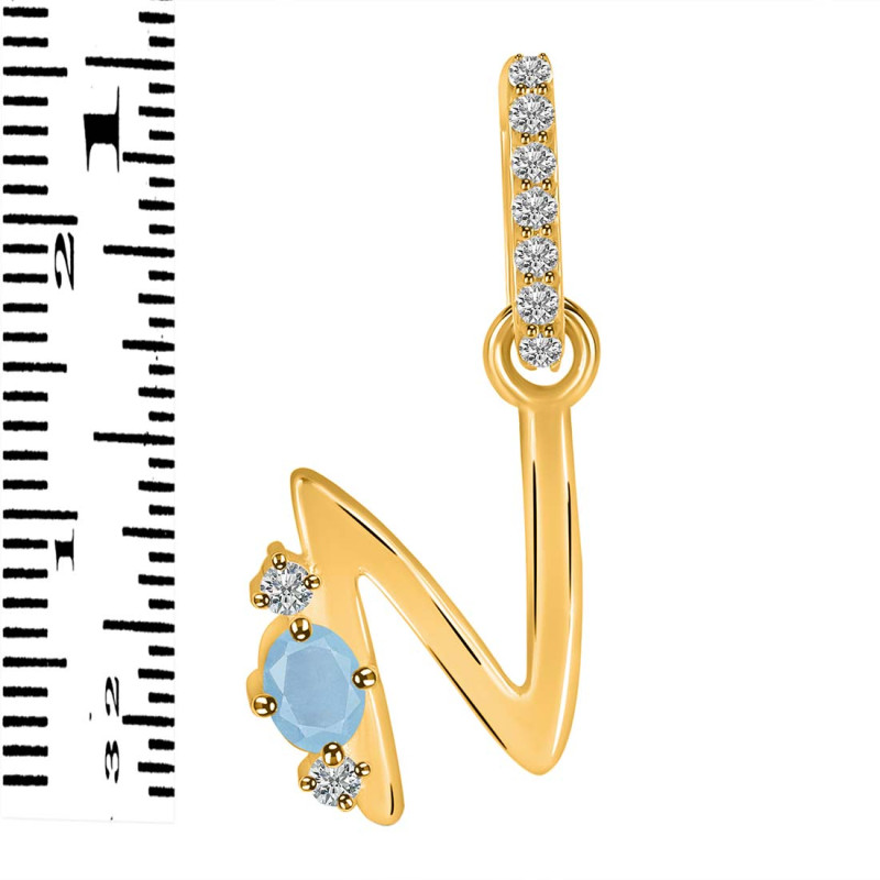 Aquamarine & White Topaz Alphabet N Pendant AQM-RDA-40.