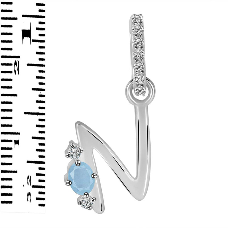 Aquamarine & White Topaz Alphabet N Pendant AQM-RDA-40.