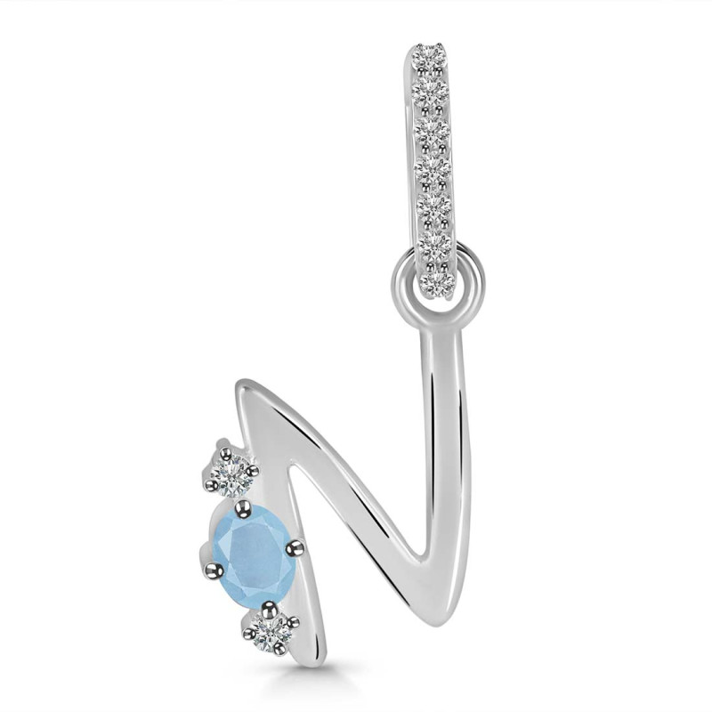 Aquamarine & White Topaz Alphabet N Pendant AQM-RDA-40.