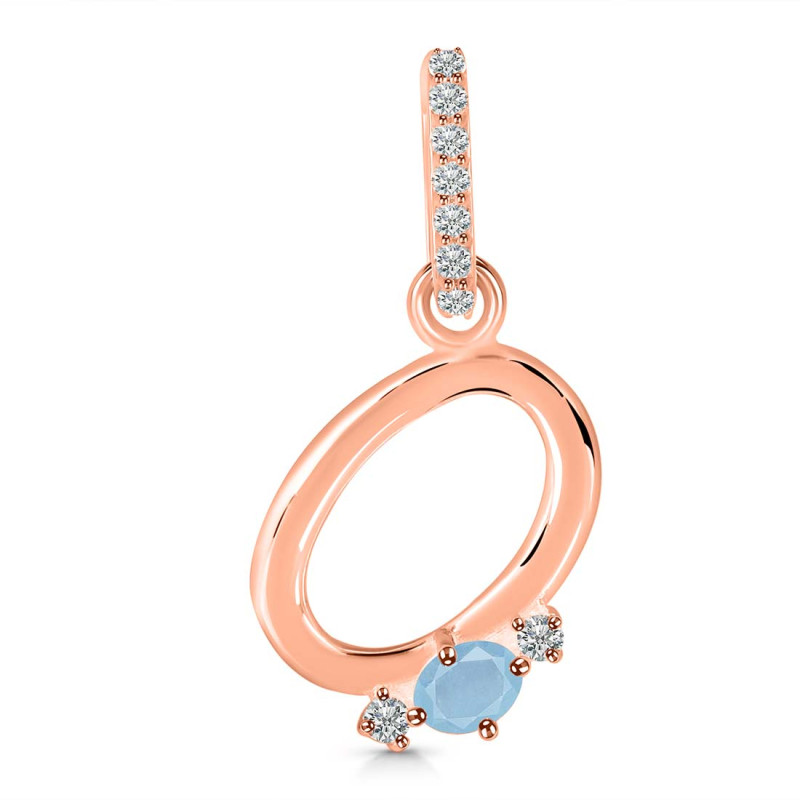 Aquamarine & White Topaz Alphabet O Pendant AQM-RDA-41.