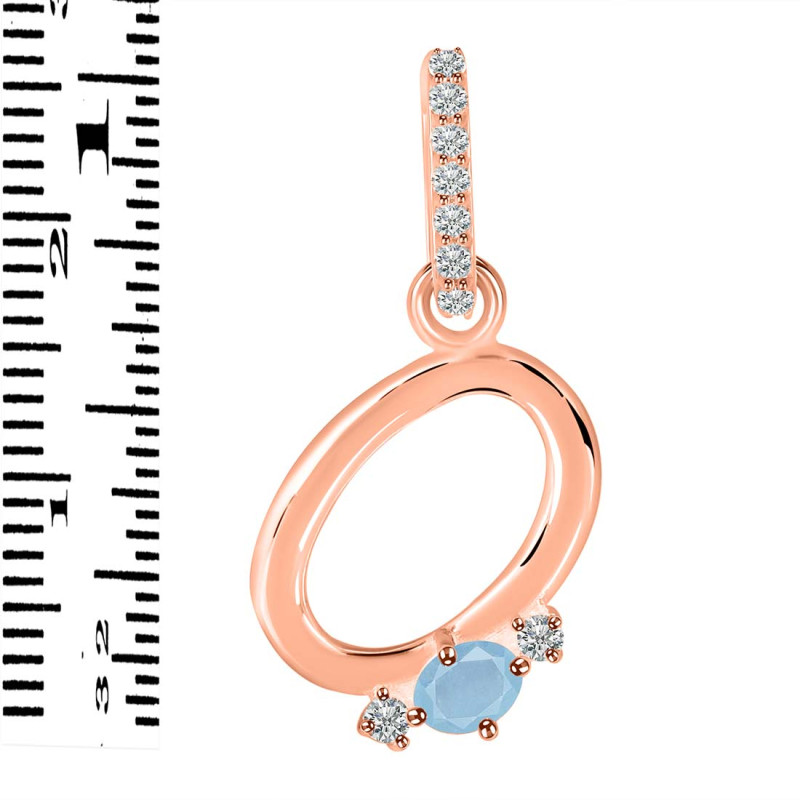 Aquamarine & White Topaz Alphabet O Pendant AQM-RDA-41.