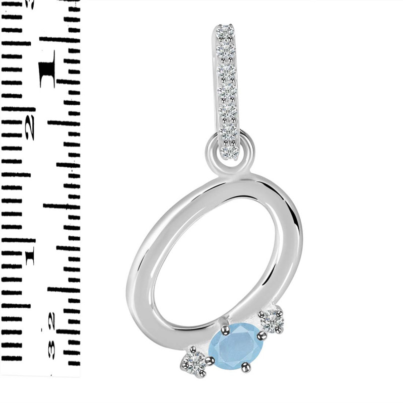 Aquamarine & White Topaz Alphabet O Pendant AQM-RDA-41.