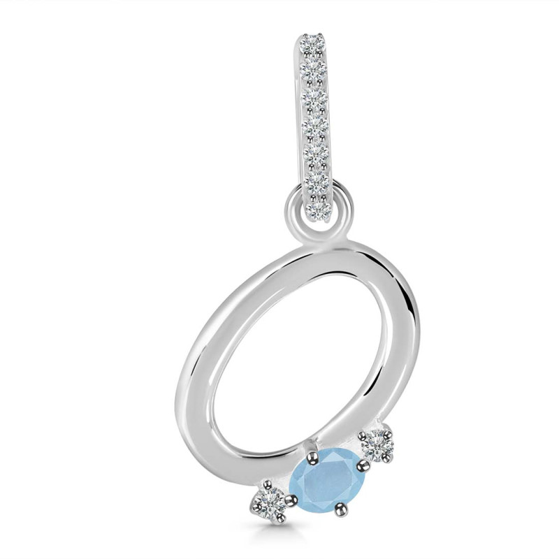 Aquamarine & White Topaz Alphabet O Pendant AQM-RDA-41.