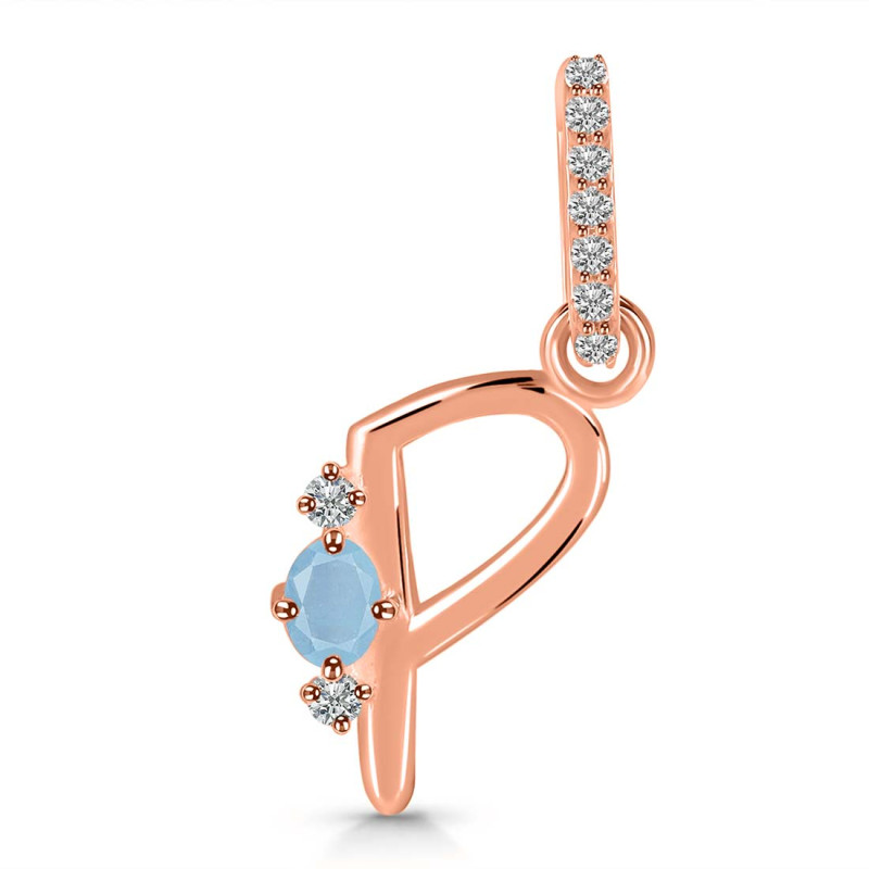 Aquamarine & White Topaz Alphabet P Pendant AQM-RDA-42.