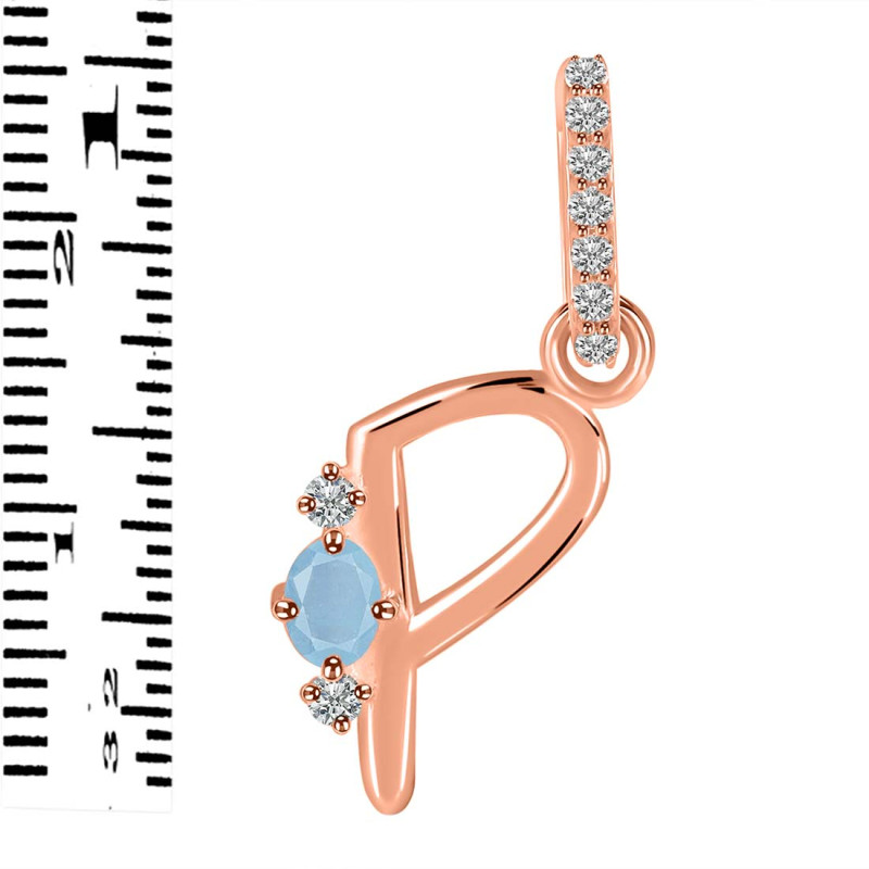 Aquamarine & White Topaz Alphabet P Pendant AQM-RDA-42.