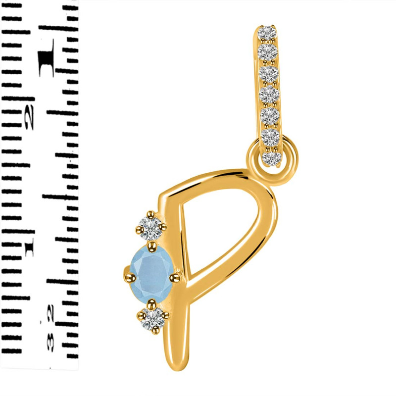Aquamarine & White Topaz Alphabet P Pendant AQM-RDA-42.