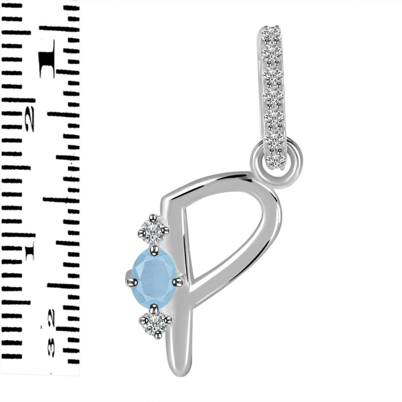 Aquamarine & White Topaz Alphabet P Pendant AQM-RDA-42.
