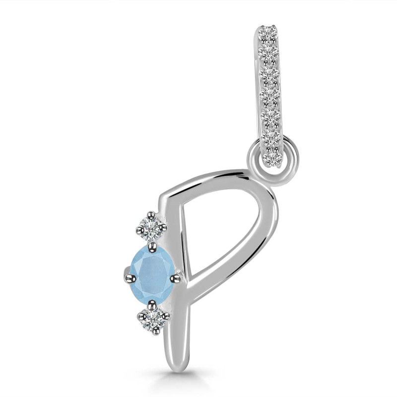 Aquamarine & White Topaz Alphabet P Pendant AQM-RDA-42.