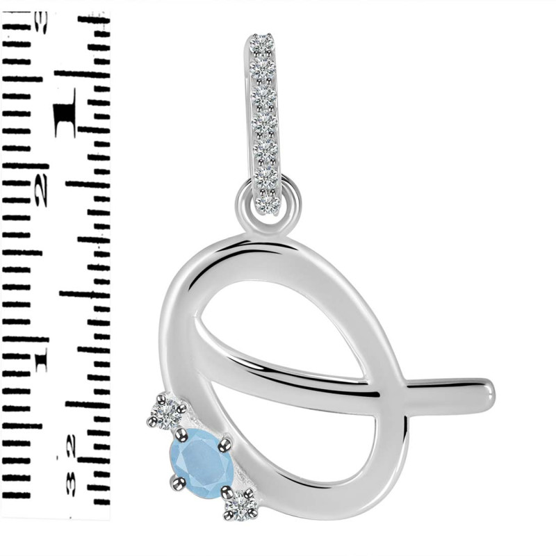 Aquamarine & White Topaz Alphabet Q Pendant AQM-RDA-43.