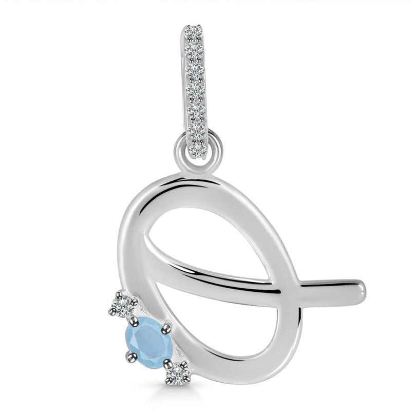 Aquamarine & White Topaz Alphabet Q Pendant AQM-RDA-43.