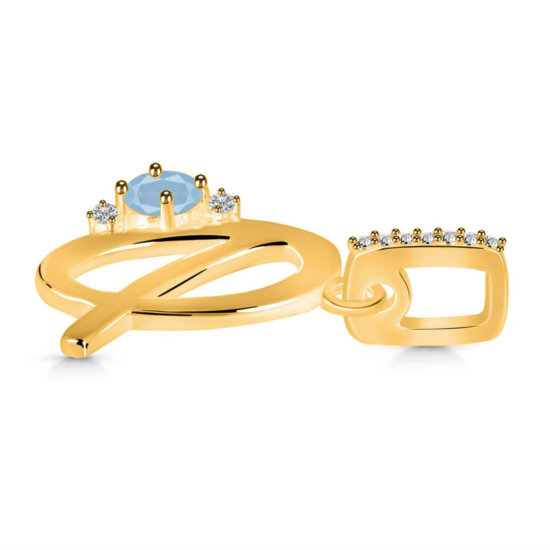 Aquamarine & White Topaz Alphabet Q Pendant AQM-RDA-43.