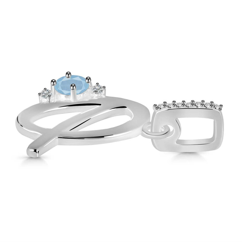 Aquamarine & White Topaz Alphabet Q Pendant