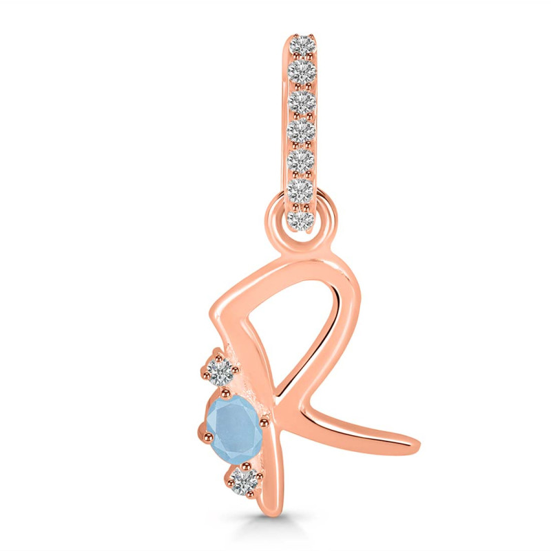 Aquamarine & White Topaz Alphabet R Pendant AQM-RDA-44.