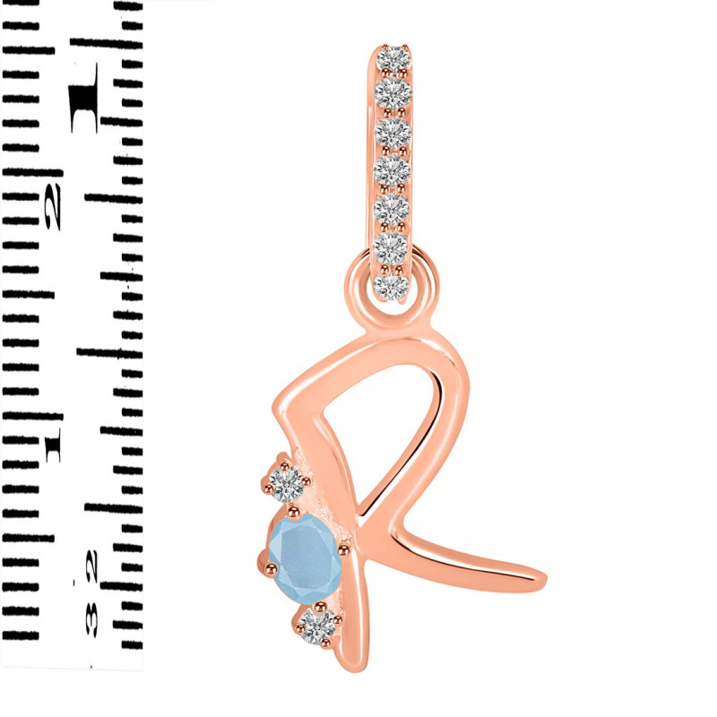 Aquamarine & White Topaz Alphabet R Pendant AQM-RDA-44.